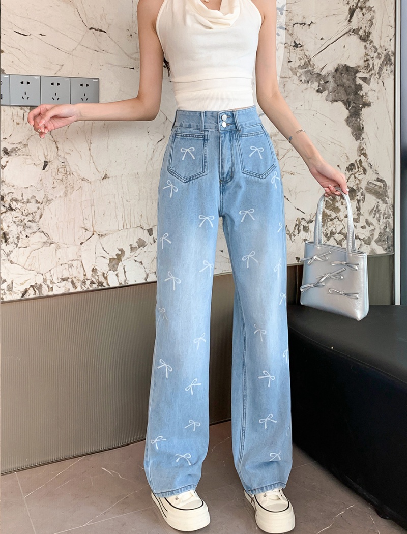 Wide leg autumn long pants slim jeans for women