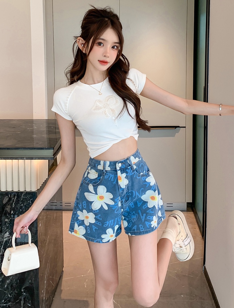 Korean style summer shorts wide leg short jeans for women