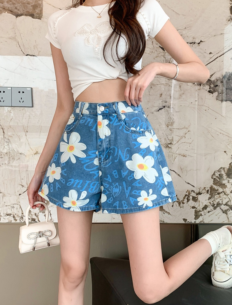 Korean style summer shorts wide leg short jeans for women