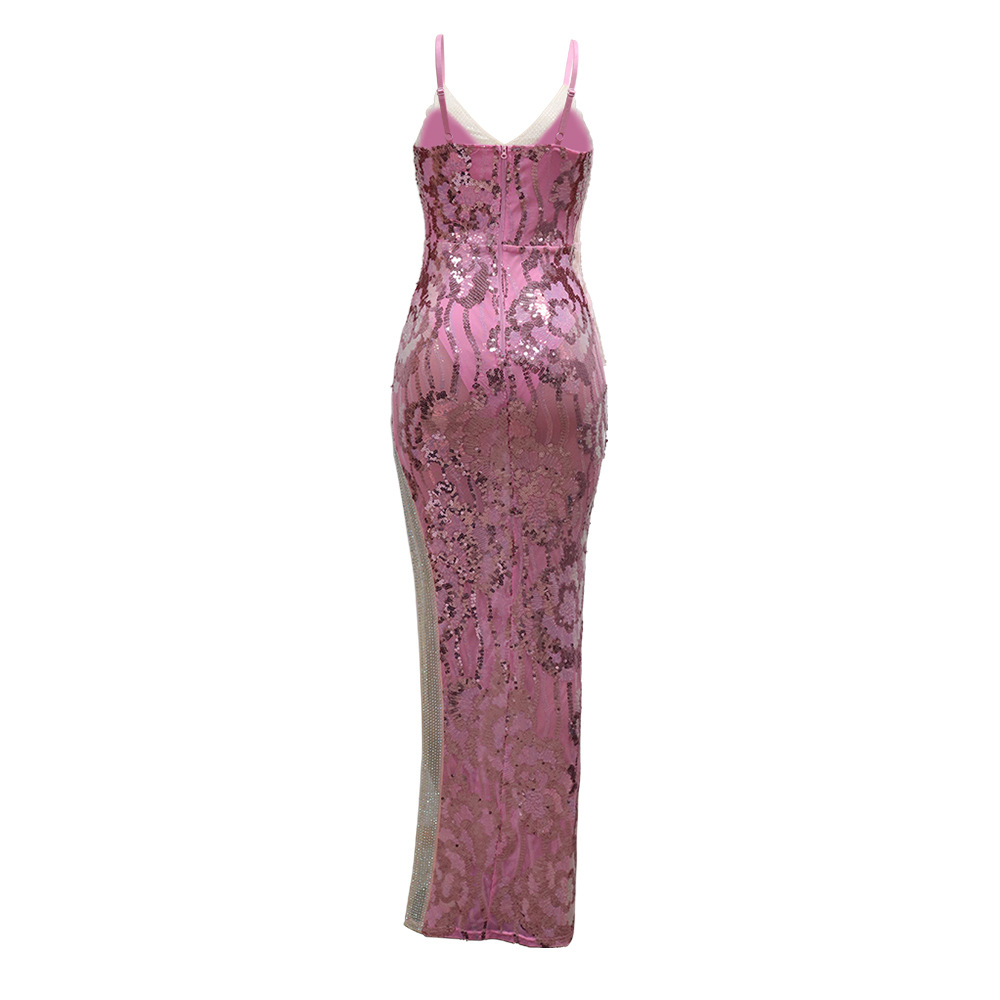 Fashion sexy irregular dress sling rhinestone evening dress