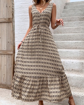 European style sleeveless printing summer dress for women
