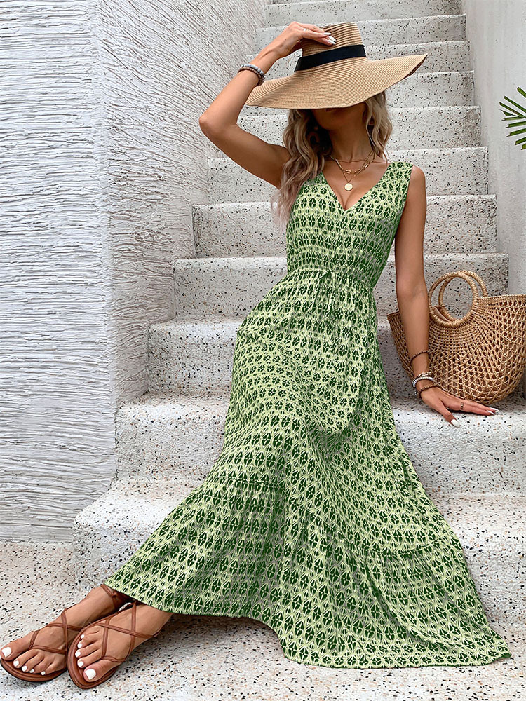 European style sleeveless printing summer dress for women