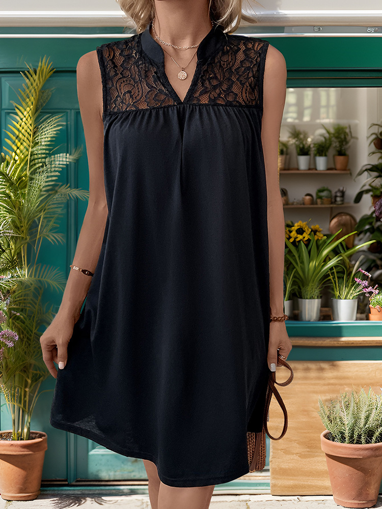 Summer splice European style sleeveless black dress