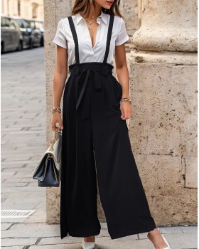 High waist summer bib pants for women