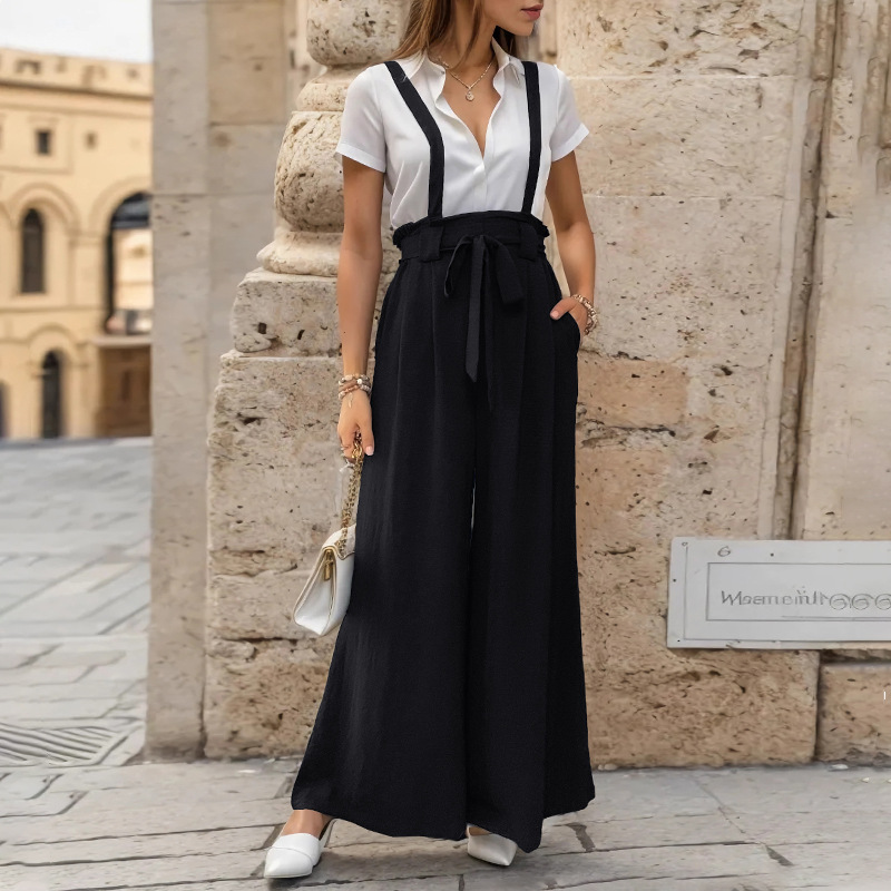 High waist summer bib pants for women