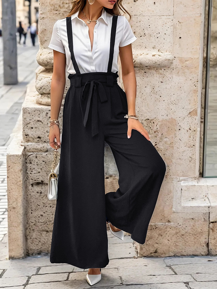 High waist summer bib pants for women