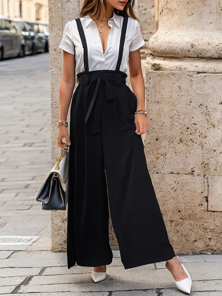 High waist summer bib pants for women