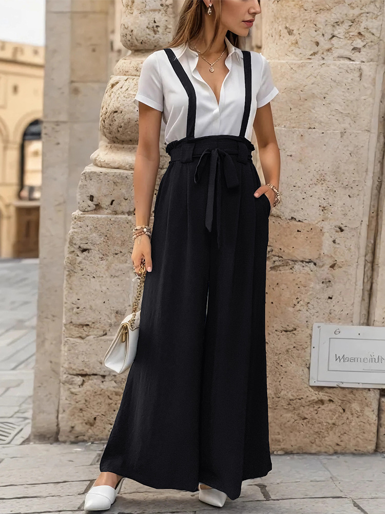 High waist summer bib pants for women