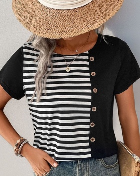 Stripe splice summer European style T-shirt for women