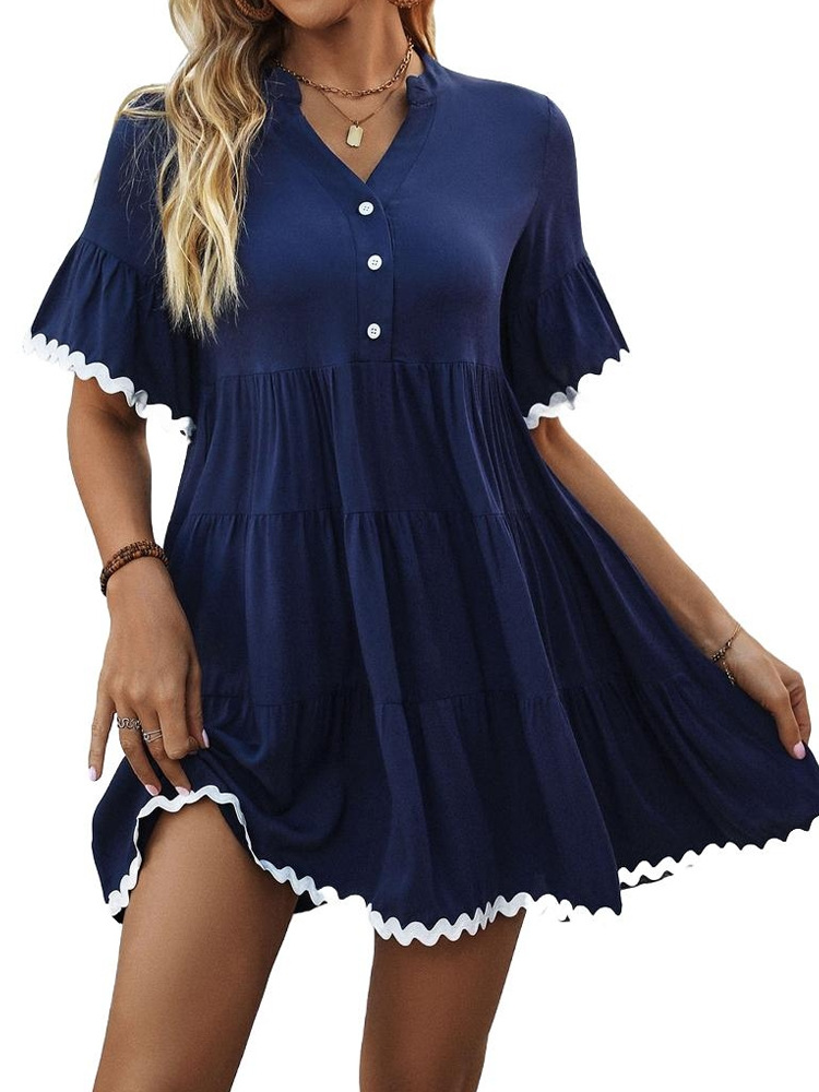 V-neck European style doll summer lace pure dress