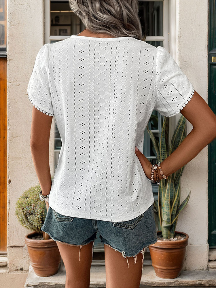 European style V-neck white summer shirt