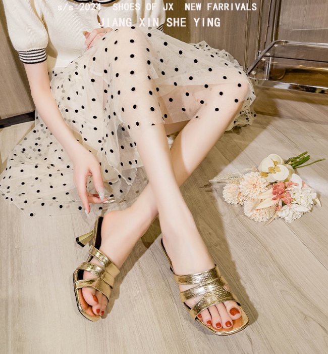 Summer high-heeled fashion temperament slippers for women