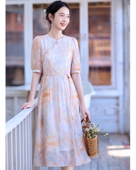 Art short sleeve long dress elegant dress for women