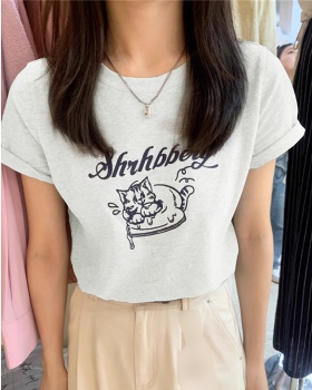 Printing summer Korean style short sleeve round neck T-shirt