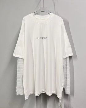 Spring Pseudo-two T-shirt large yard tops for women