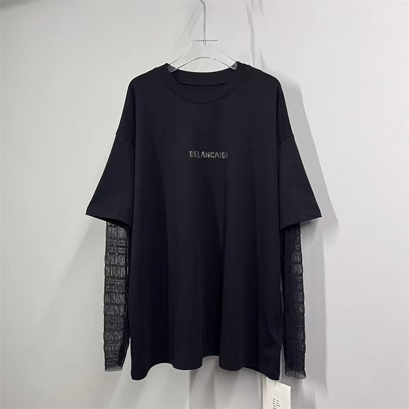 Spring Pseudo-two T-shirt large yard tops for women