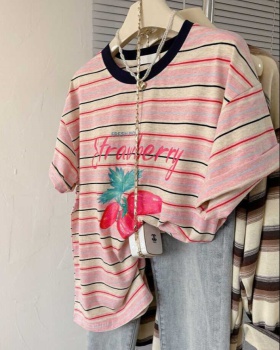 Printing loose tops stripe large yard T-shirt for women