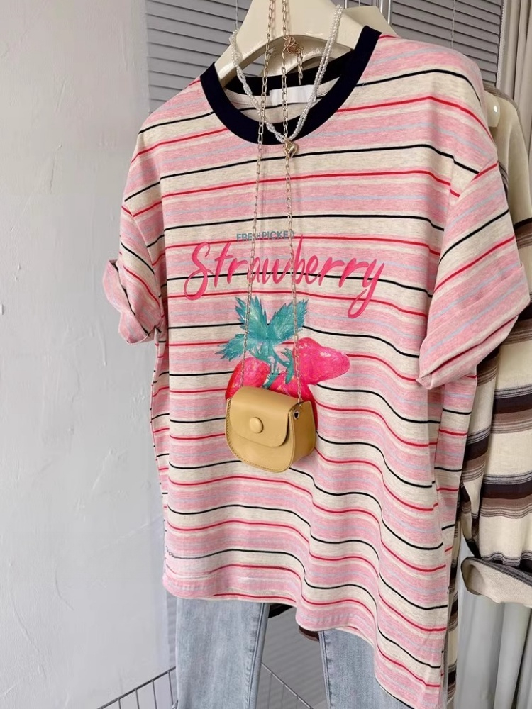 Printing loose tops stripe large yard T-shirt for women