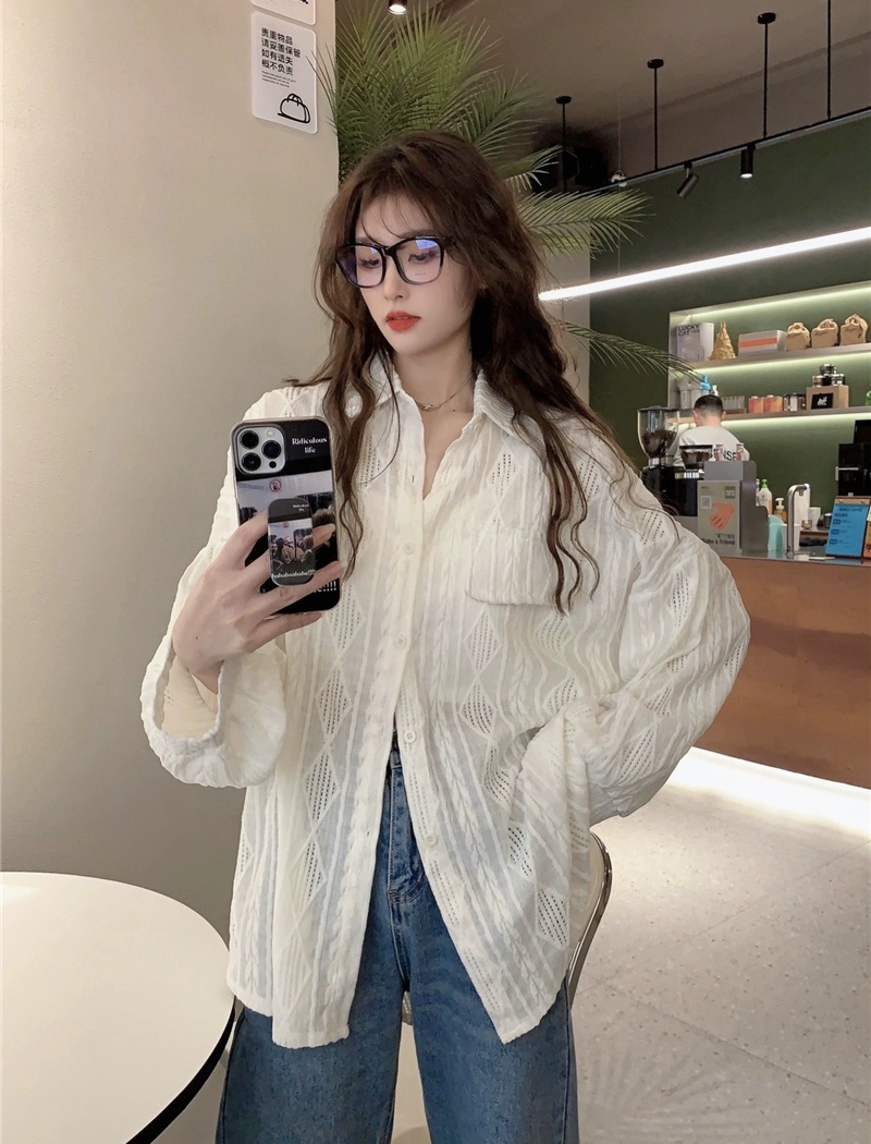 Niche crochet apricot coat lazy loose summer shirt for women