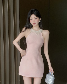 Chanelstyle summer rhinestone A-line coarse flower dress