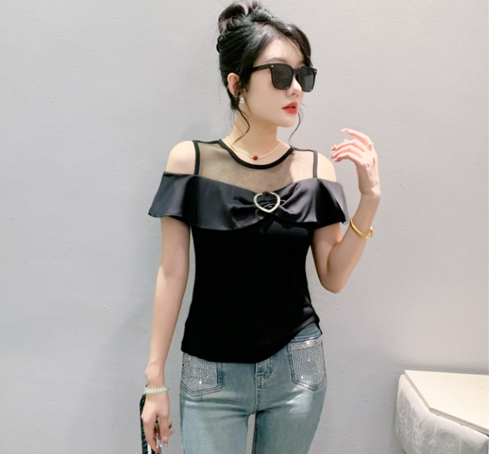 Strapless bow summer heart diamond T-shirt for women