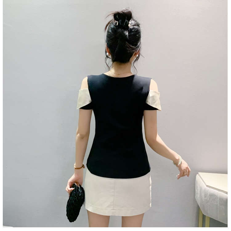 Strapless bow summer heart diamond T-shirt for women