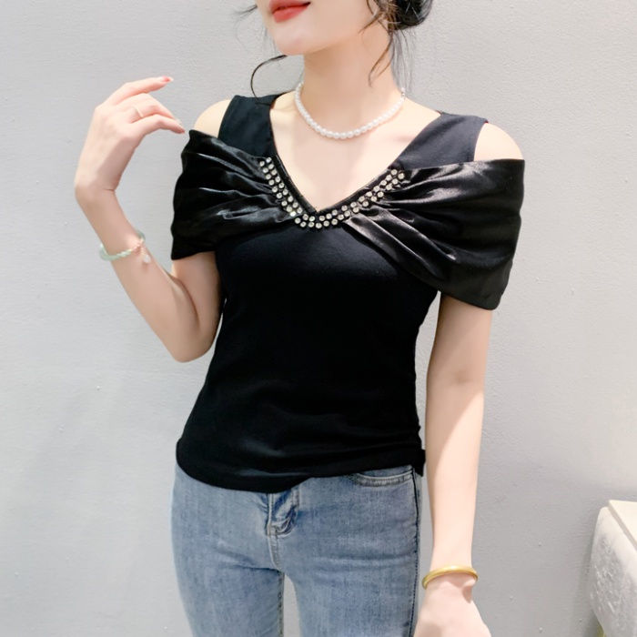 Rhinestone Western style unique T-shirt fashion slim tops