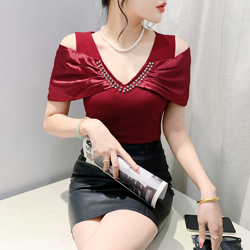 Rhinestone Western style unique T-shirt fashion slim tops