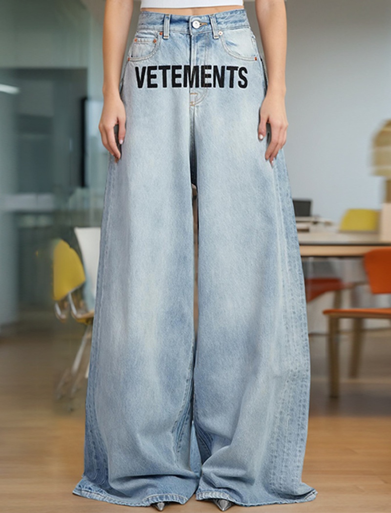 Letters fashion jeans high waist wide leg pants