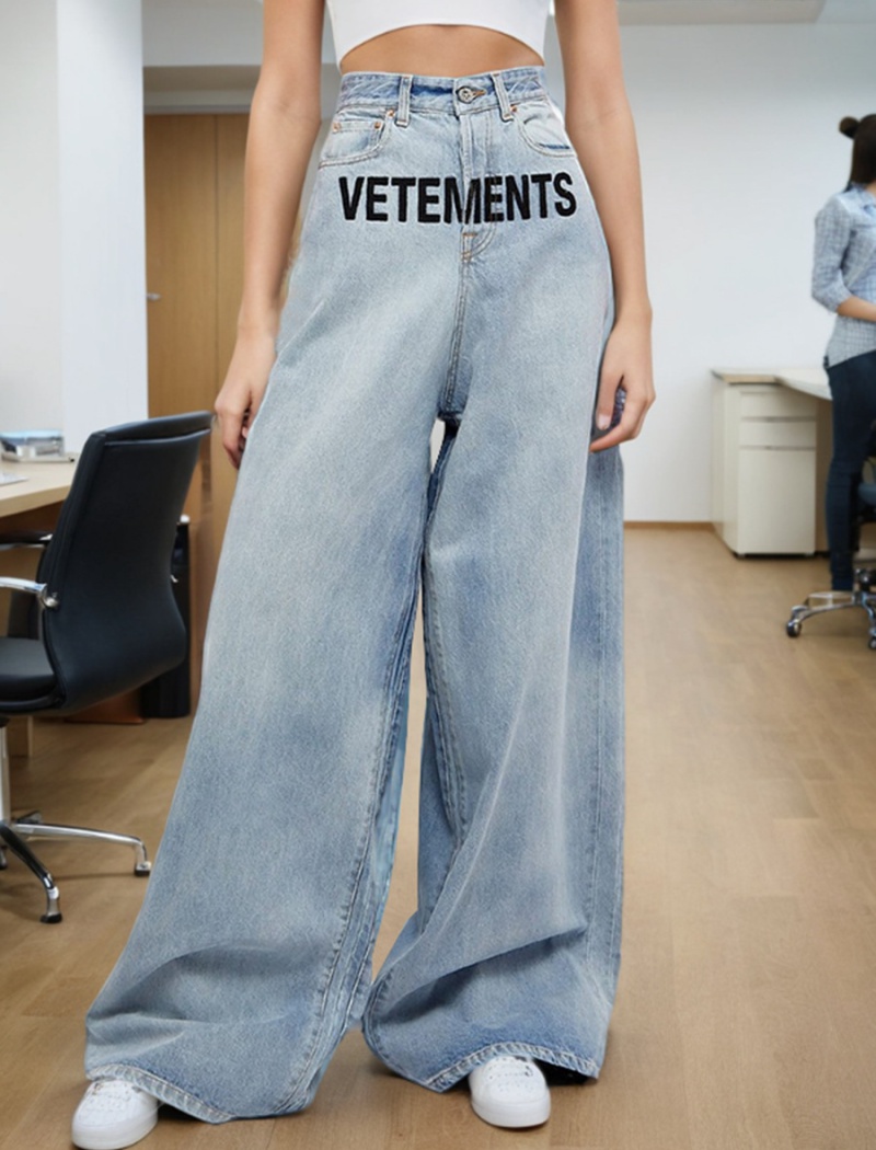 Letters fashion jeans high waist wide leg pants
