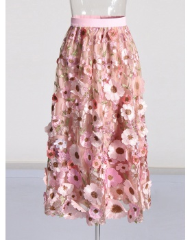 Lace embroidery skirt art high waist long skirt for women