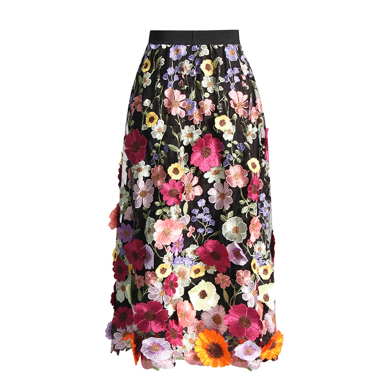 Lace embroidery skirt art high waist long skirt for women