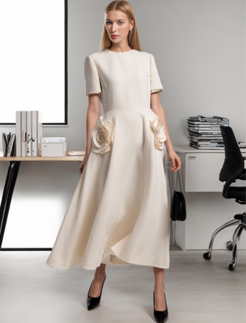 Splice long elegant dress stereoscopic slim long dress for women
