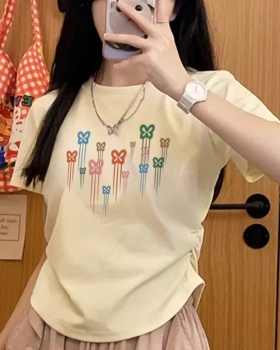 Short sleeve pinched waist printing summer slim T-shirt