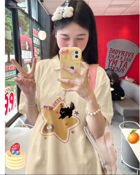 Pure cotton Korean style buckle T-shirt for women