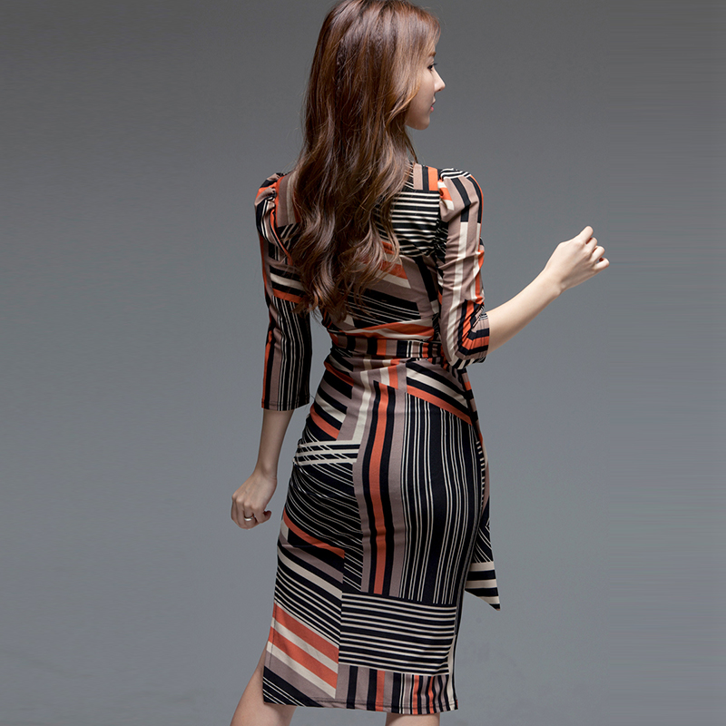 Slim pinched waist long dress long printing dress