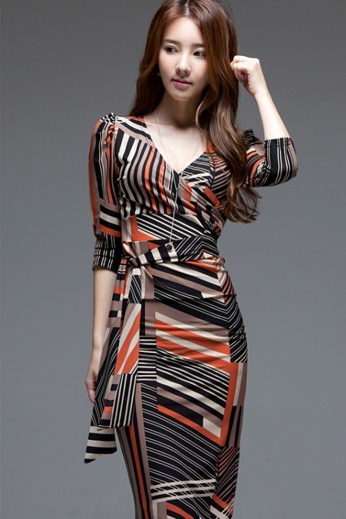 Slim pinched waist long dress long printing dress