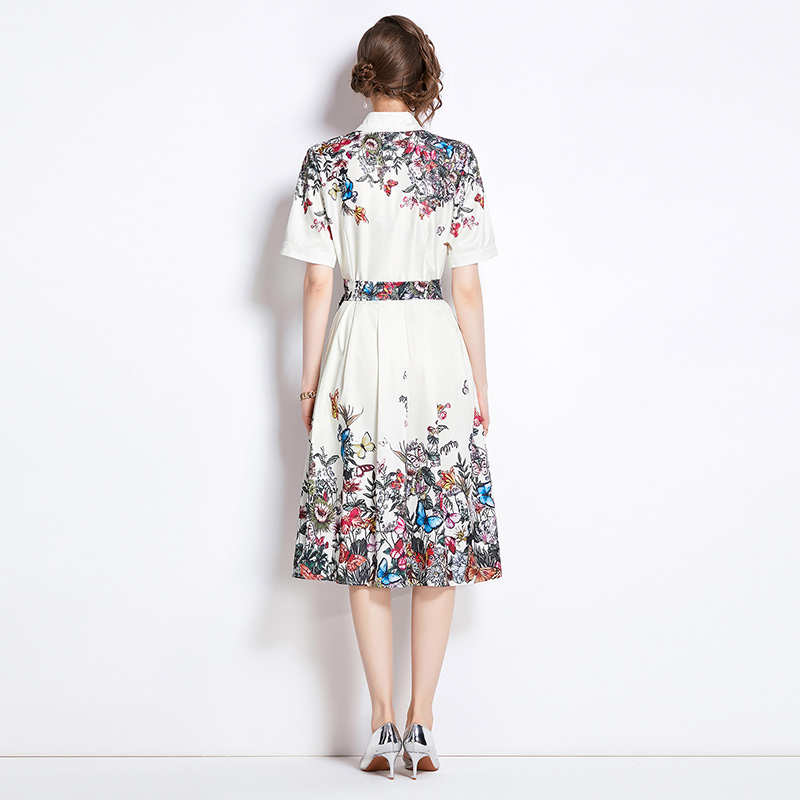 Fashion printing pinched waist all-match dress