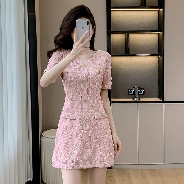 Light luxury V-neck temperament chanelstyle slim dress