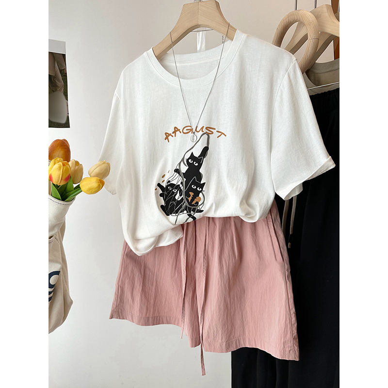 Large yard heart short sleeve Korean style T-shirt for women