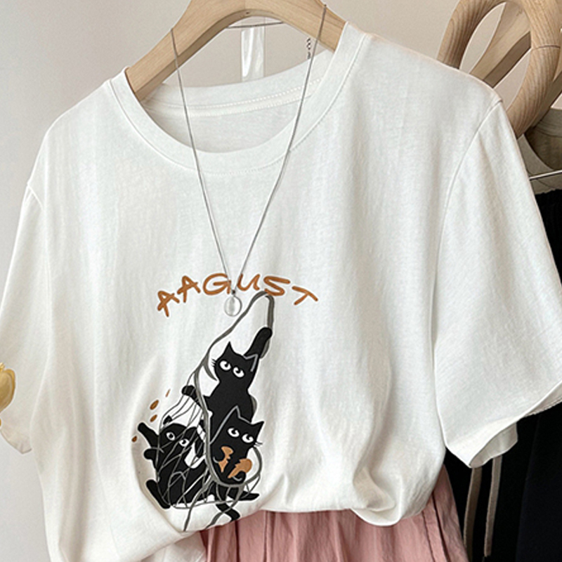 Large yard heart short sleeve Korean style T-shirt for women