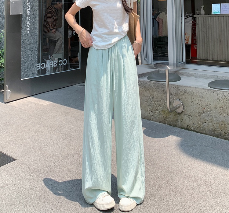 Summer ice silk wide leg pants high waist pants for women