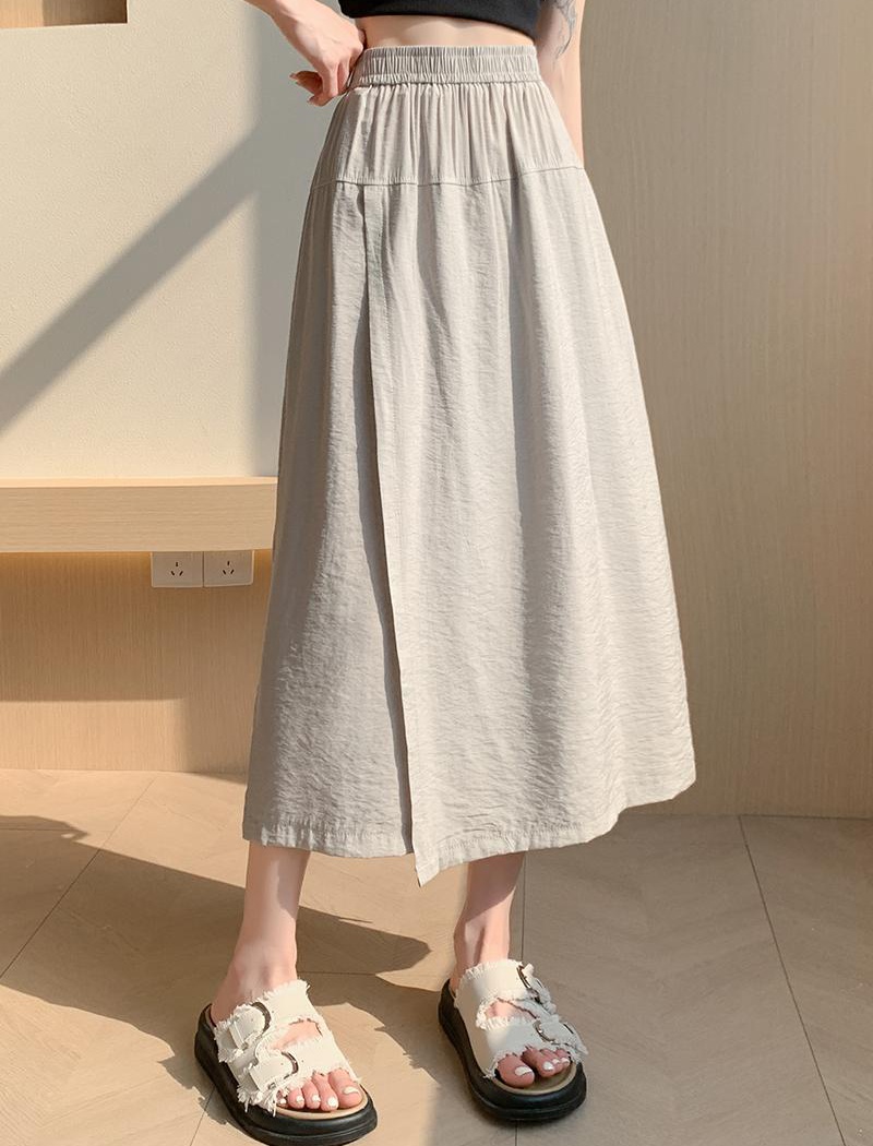 Summer cotton linen wide leg pants drape skirt for women