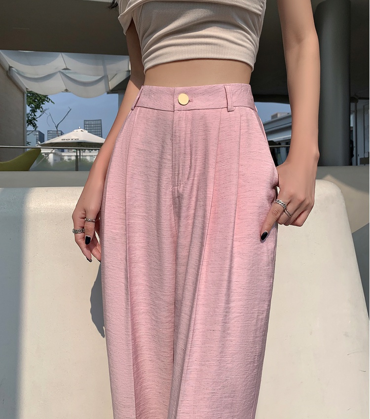 High waist ice silk pants wide leg business suit for women