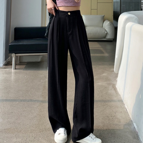 High waist ice silk pants wide leg business suit for women