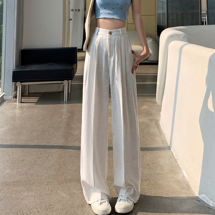 High waist ice silk pants wide leg business suit for women