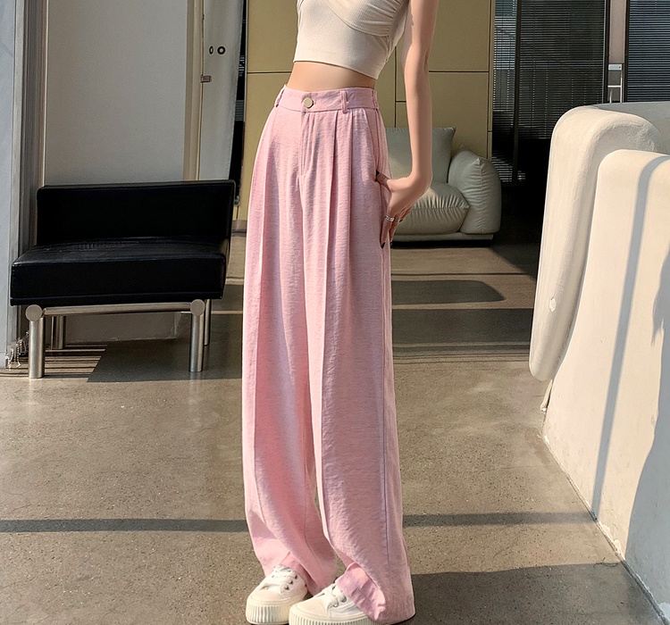 High waist ice silk pants wide leg business suit for women