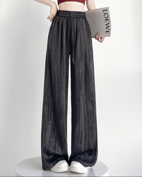 High waist ice silk wide leg pants printing pants for women