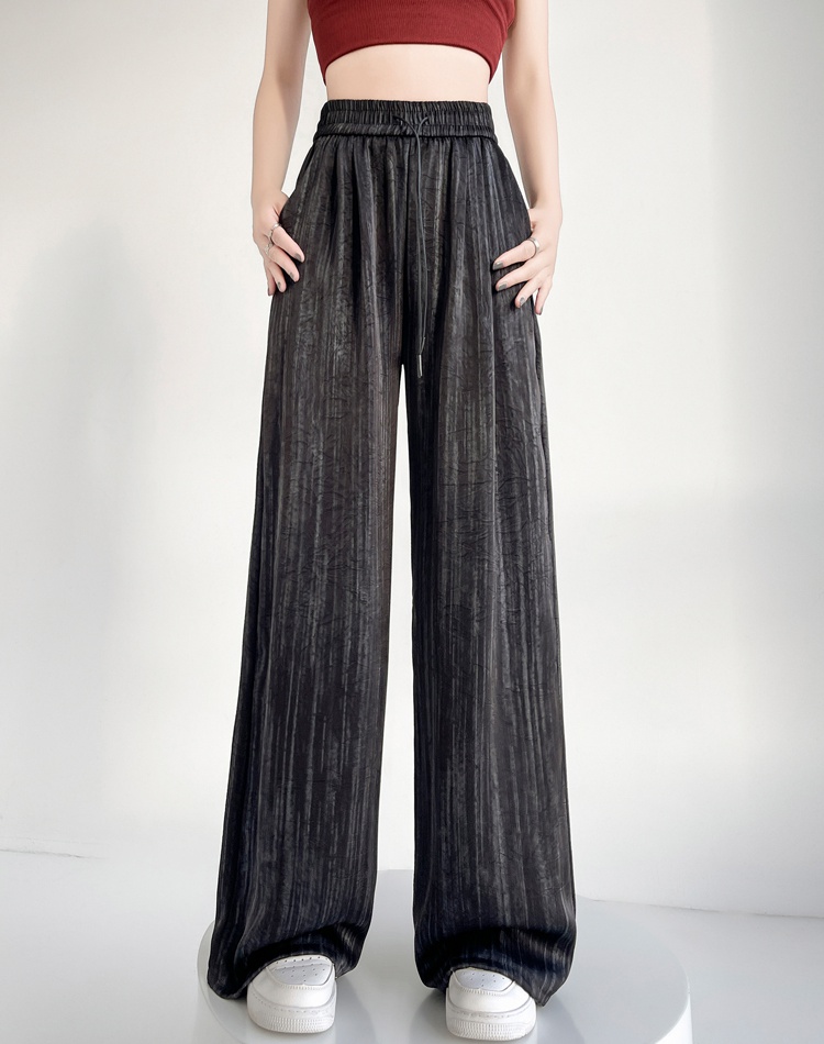 High waist ice silk wide leg pants printing pants for women