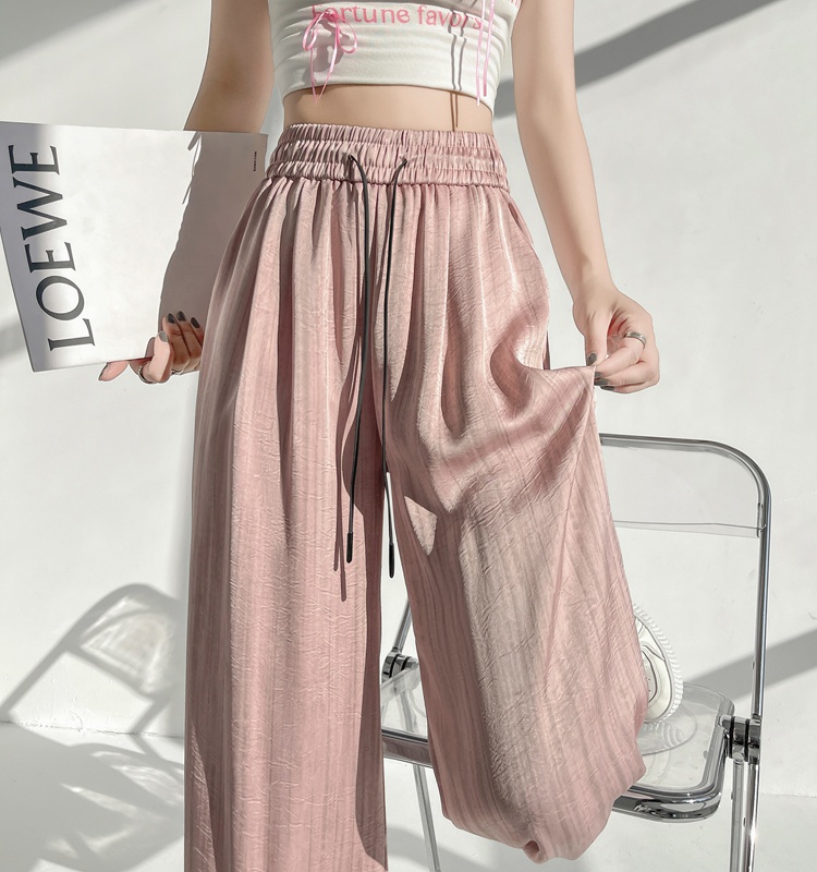 High waist ice silk wide leg pants printing pants for women